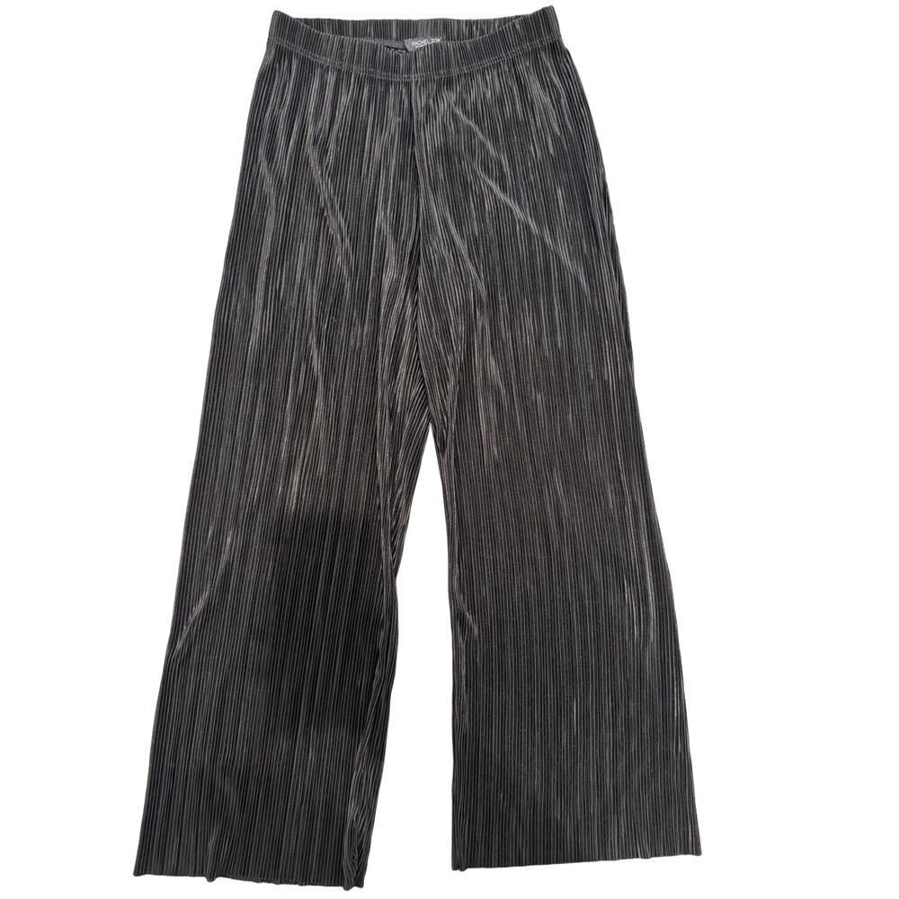 Rachel Zoe Wide Leg Pant Women's M Black Polyester Textured High Rise Stretch